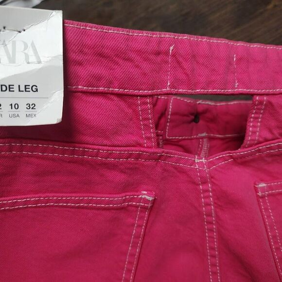 New Zara Fuchsia Pink High Rise Wide Leg Jeans Size Women's 10 - Picture 4 of 4